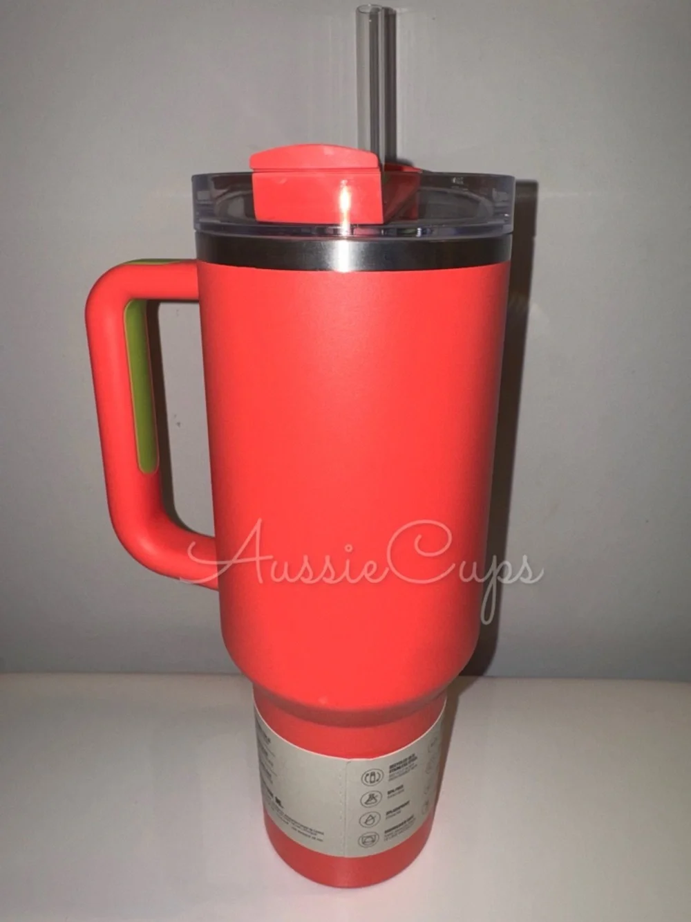 Stanley Hibiscus 40 oz Quencher 40oz Tumbler - Coral with Lime Logo, small flaws - Picture 5 of 10